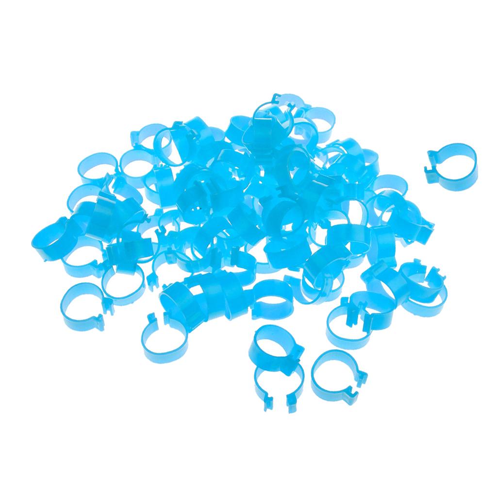 100x Chicken Poultry Leg Rings Bands Clip NO Numbers Blue 1.6cm Inner Dia.