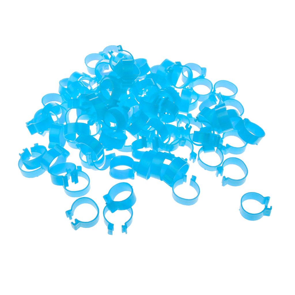 100x Chicken Poultry Leg Rings Bands Clip NO Numbers Blue 2.0cm Inner Dia.