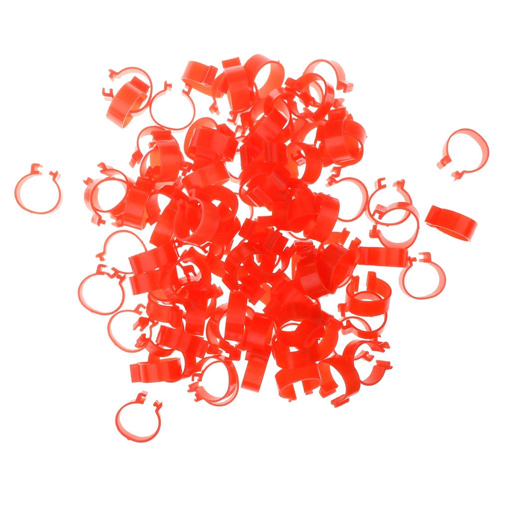 100x Chicken Poultry Leg Rings Bands Clip NO Numbers Red 1.6cm Inner Dia.