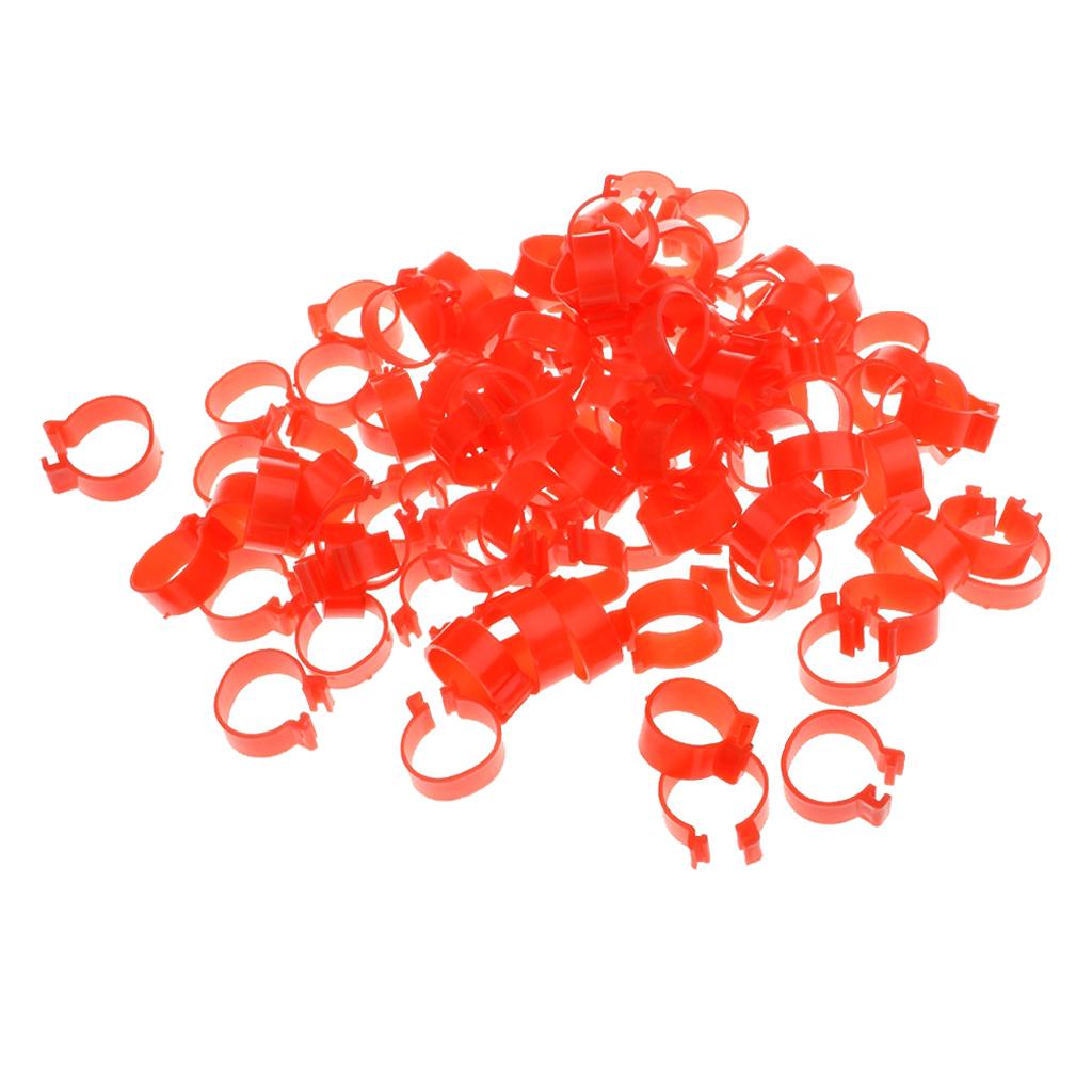 100x Chicken Poultry Leg Rings Bands Clip NO Numbers Red 2.0cm Inner Dia.