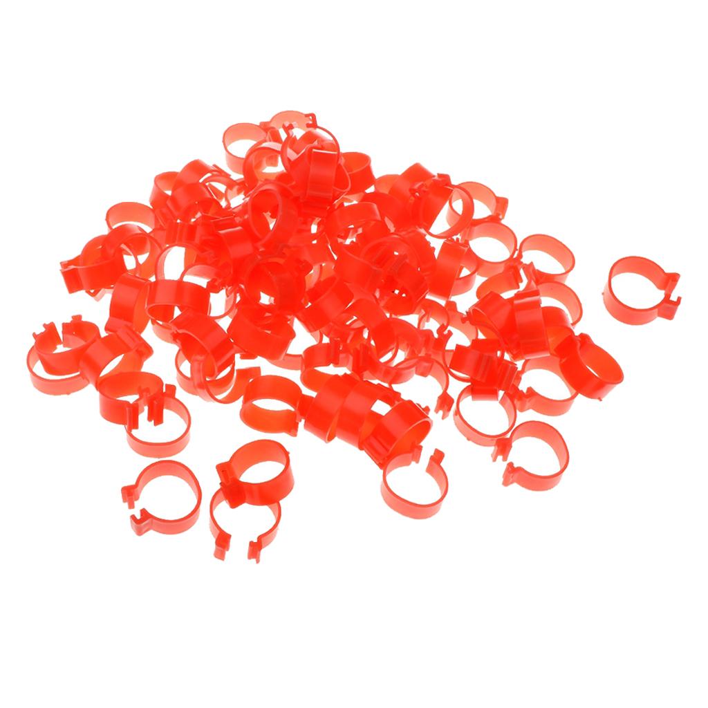 100x Chicken Poultry Leg Rings Bands Clip NO Numbers Red 2.0cm Inner Dia.