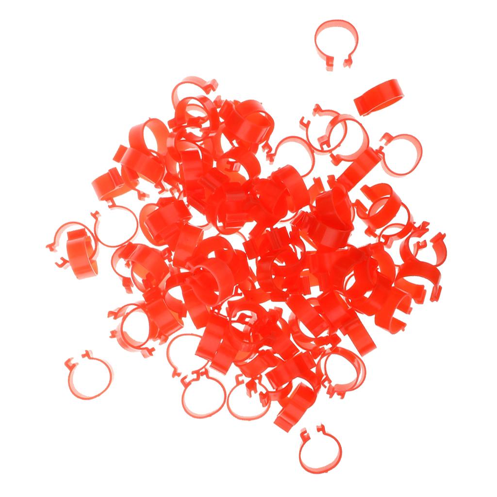 100x Chicken Poultry Leg Rings Bands Clip NO Numbers Red 2.0cm Inner Dia.