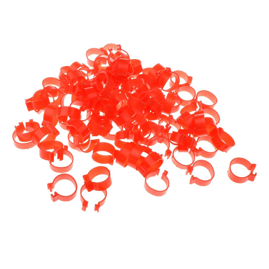 100x Chicken Poultry Leg Rings Bands Clip NO Numbers Red 2.0cm Inner Dia.