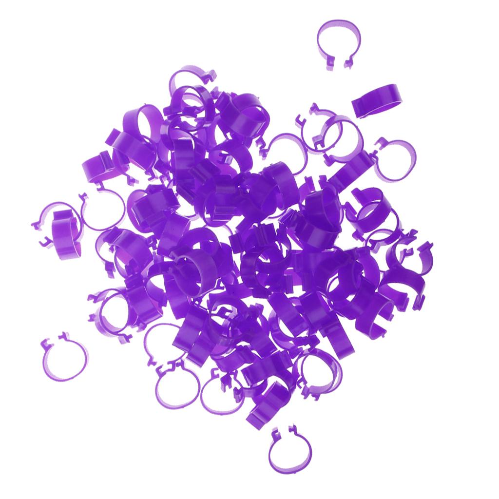 100x Chicken Poultry Leg Rings Bands Clip NO Numbers Purple 1.6cm Inner Dia.