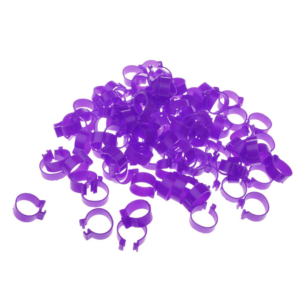 100x Chicken Poultry Leg Rings Bands Clip NO Numbers Purple 2.0cm Inner Dia.