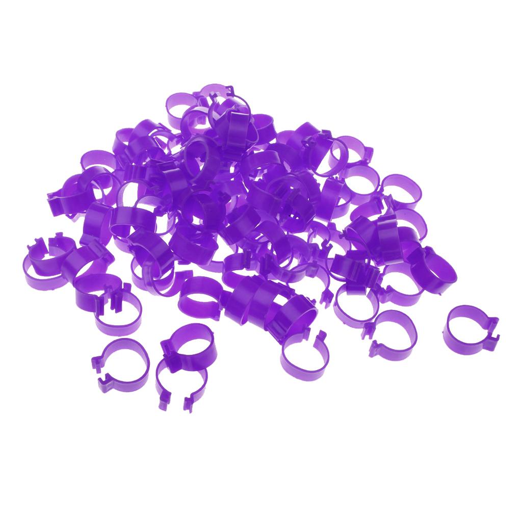 100x Chicken Poultry Leg Rings Bands Clip NO Numbers Purple 2.0cm Inner Dia.