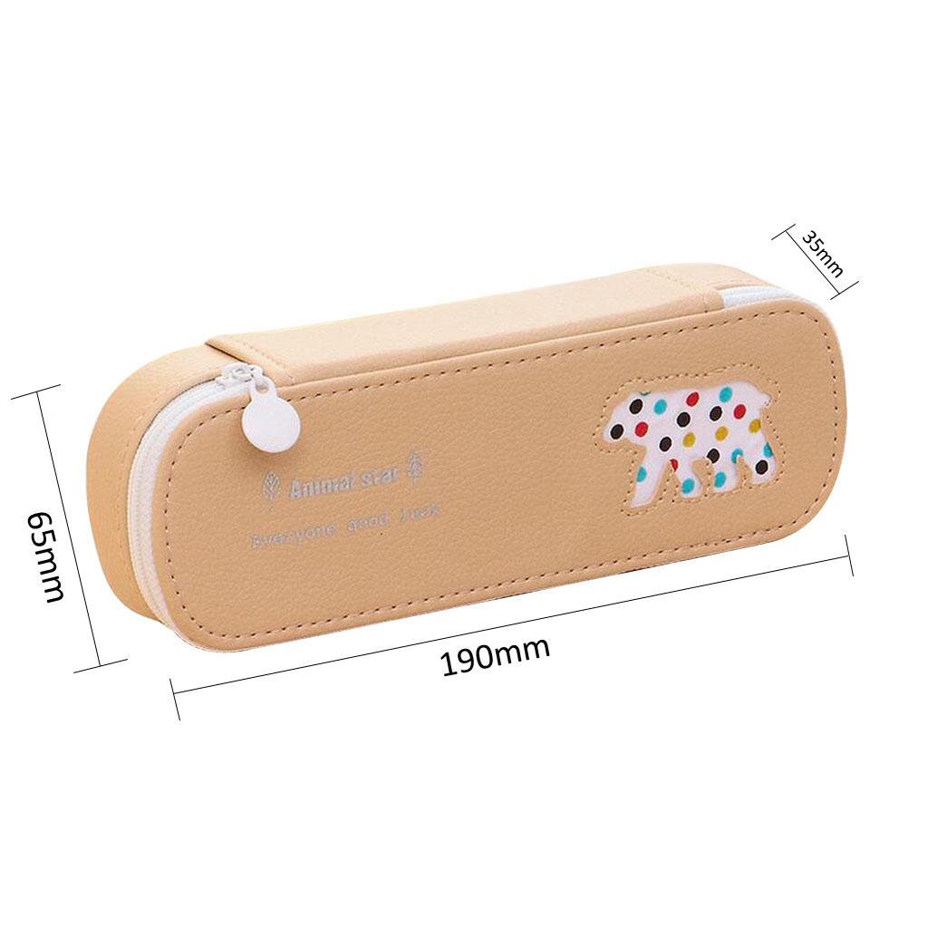 Waterproof PU Zipper Pencil Bag Pen Holder Stationery Storage Beige