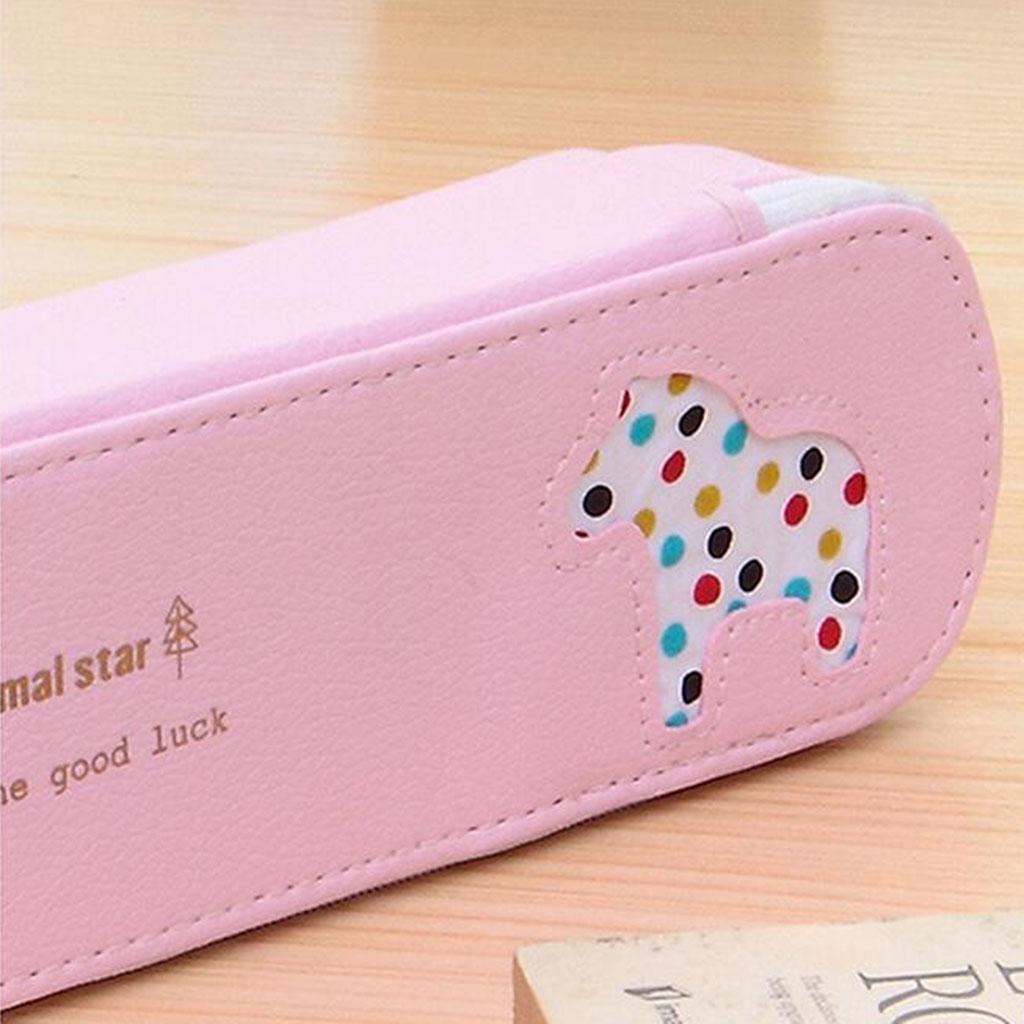 Waterproof PU Zipper Pencil Bag Pen Holder Stationery Storage Pink