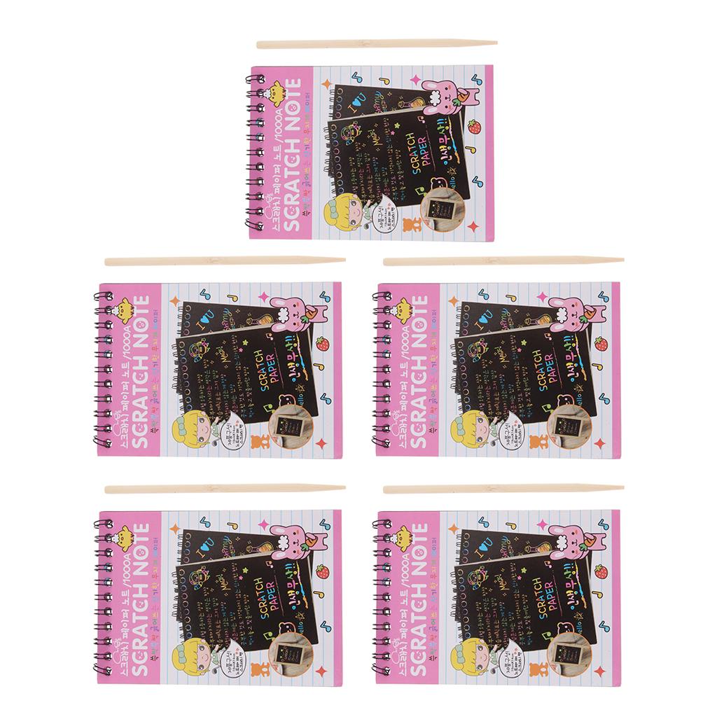 5 Packs Scratch Off Mini Notes Sketch Paper Kid Scraping Drawing Pink