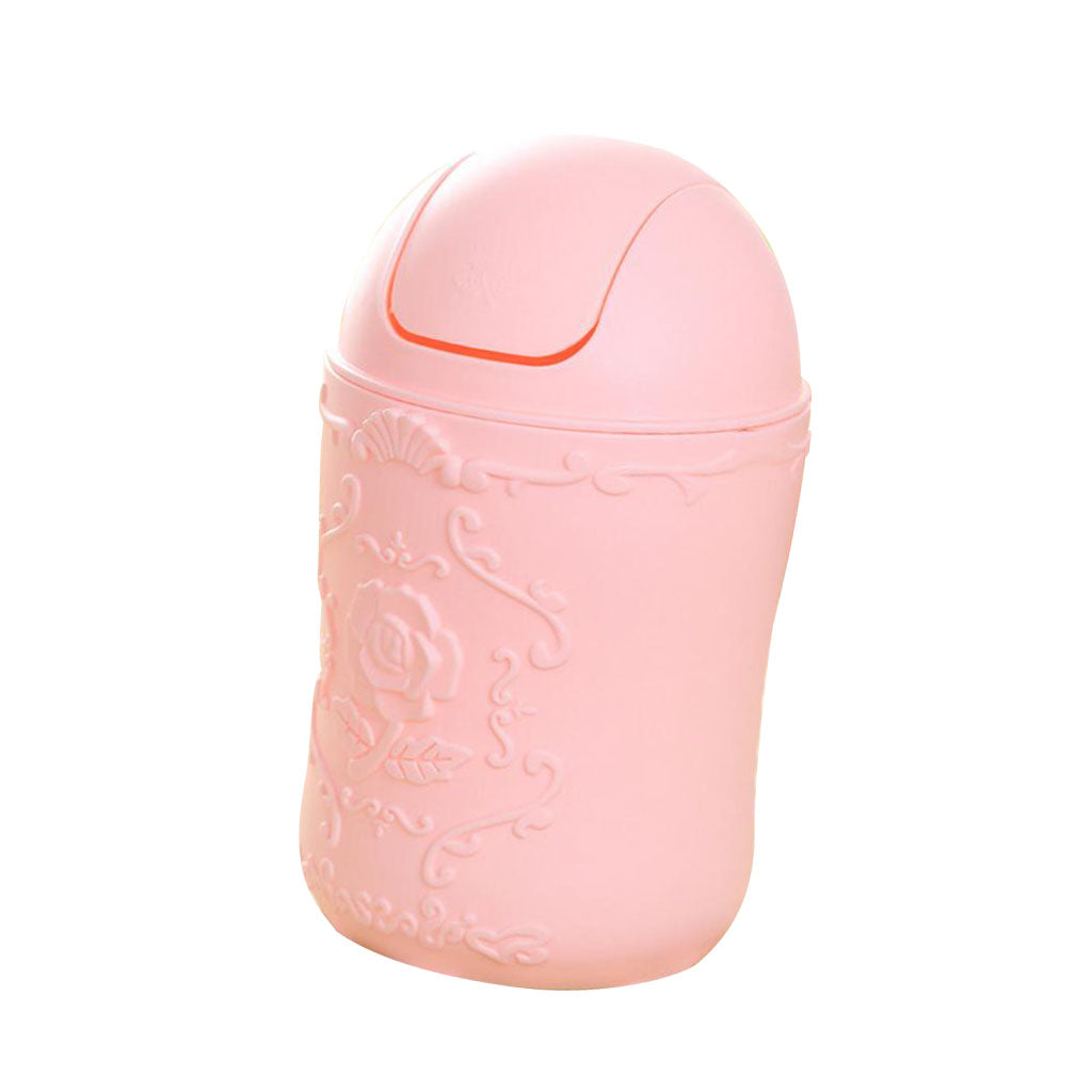 Mini Desktop Trash Can with Lid Creative Waste Paper Basket Pink