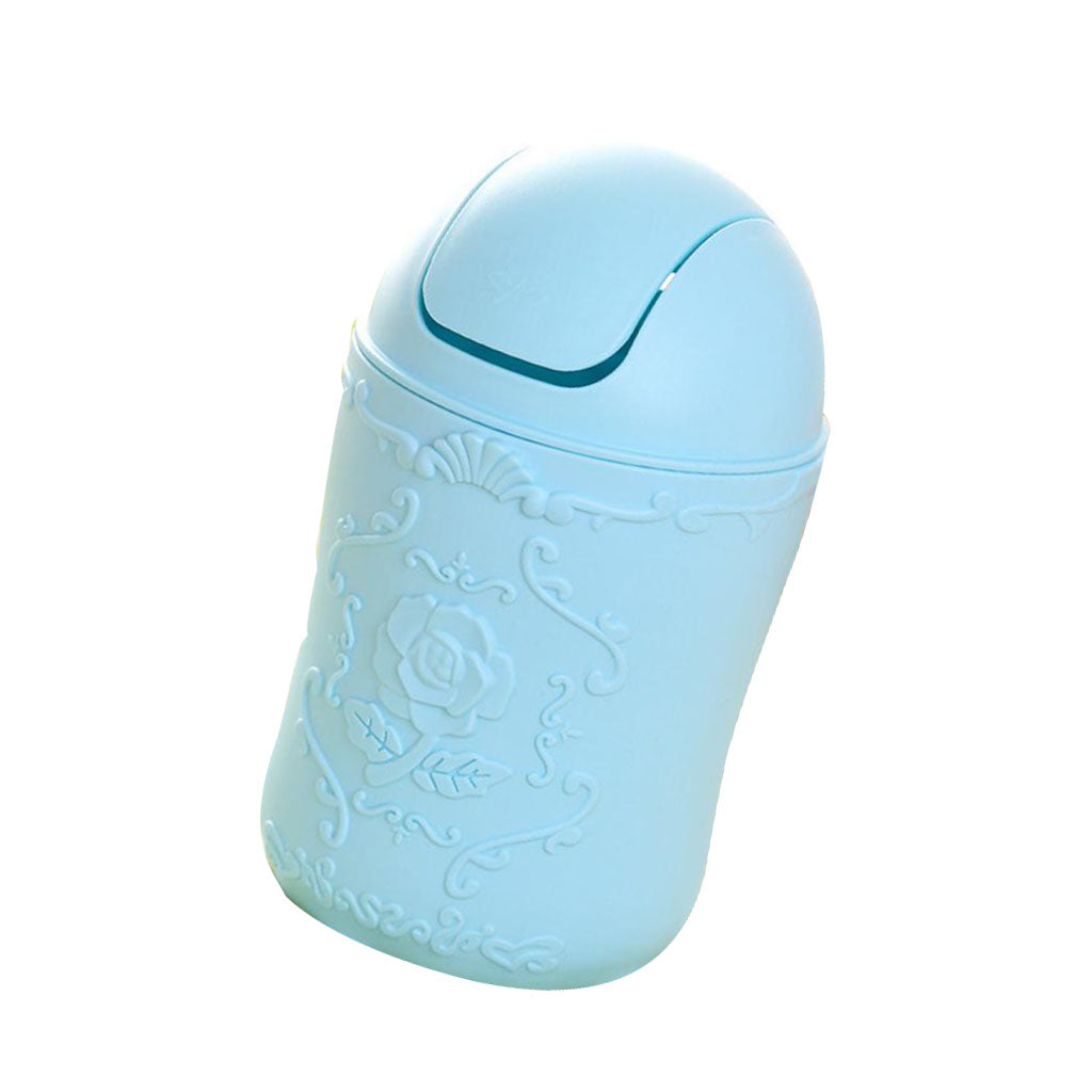 Mini Desktop Trash Can with Lid Creative Waste Paper Basket Blue