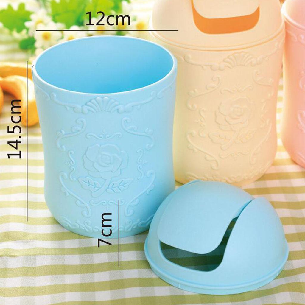 Mini Desktop Trash Can with Lid Creative Waste Paper Basket Blue