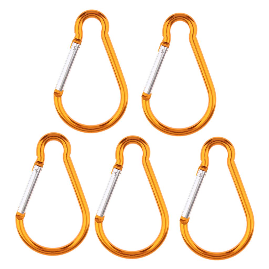 5PCS Aluminum Carabiner D Shape Buckle Keychain Clip Spring Snap Hook Yellow