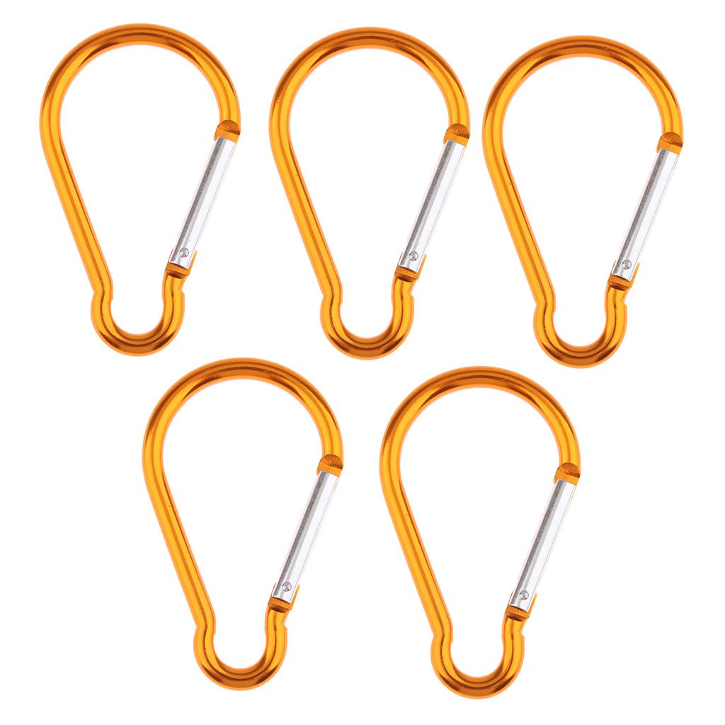 5PCS Aluminum Carabiner D Shape Buckle Keychain Clip Spring Snap Hook Yellow