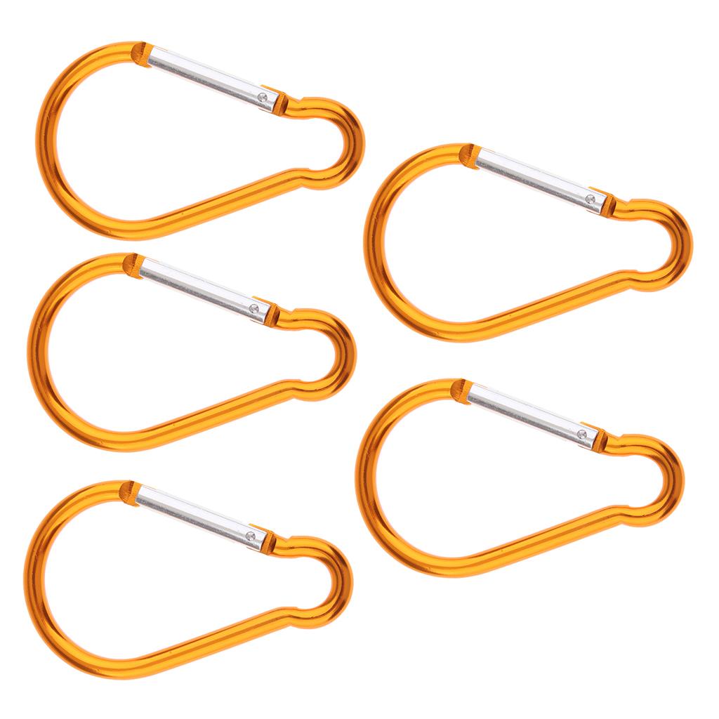 5PCS Aluminum Carabiner D Shape Buckle Keychain Clip Spring Snap Hook Yellow