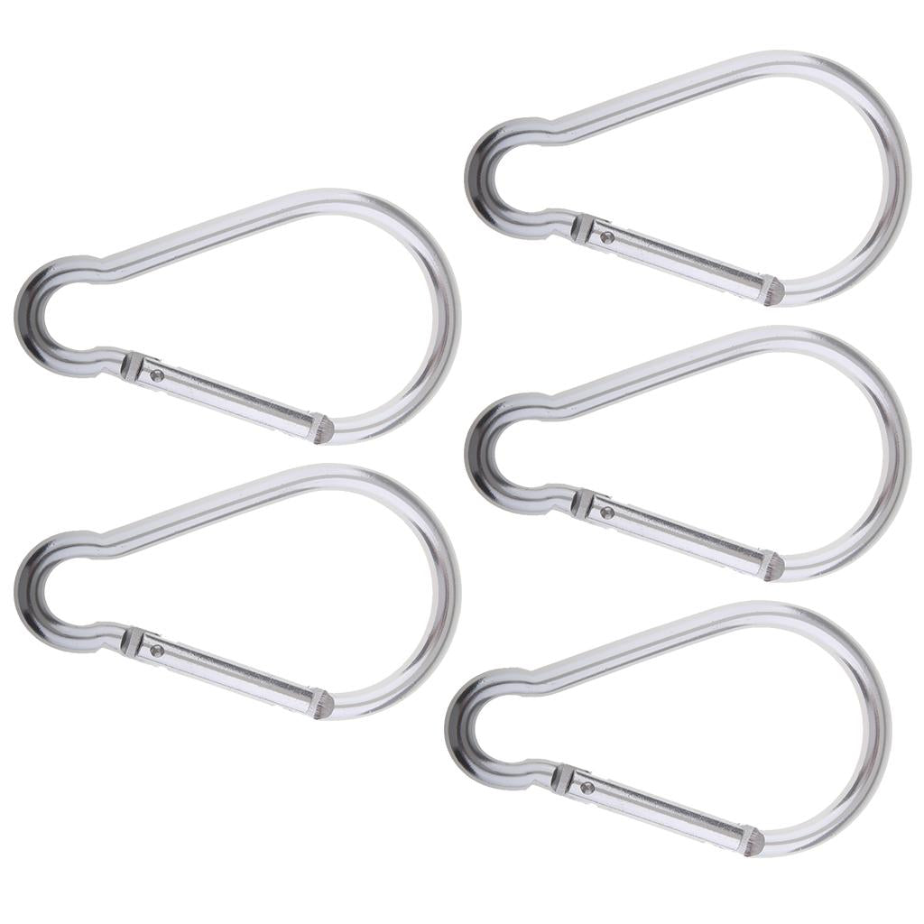 5PCS Aluminum Carabiner D Shape Buckle Keychain Clip Spring Snap Hook Silver