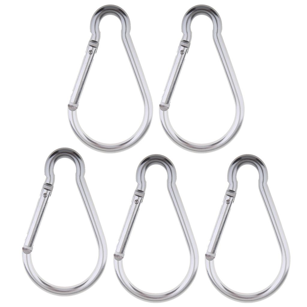 5PCS Aluminum Carabiner D Shape Buckle Keychain Clip Spring Snap Hook Silver