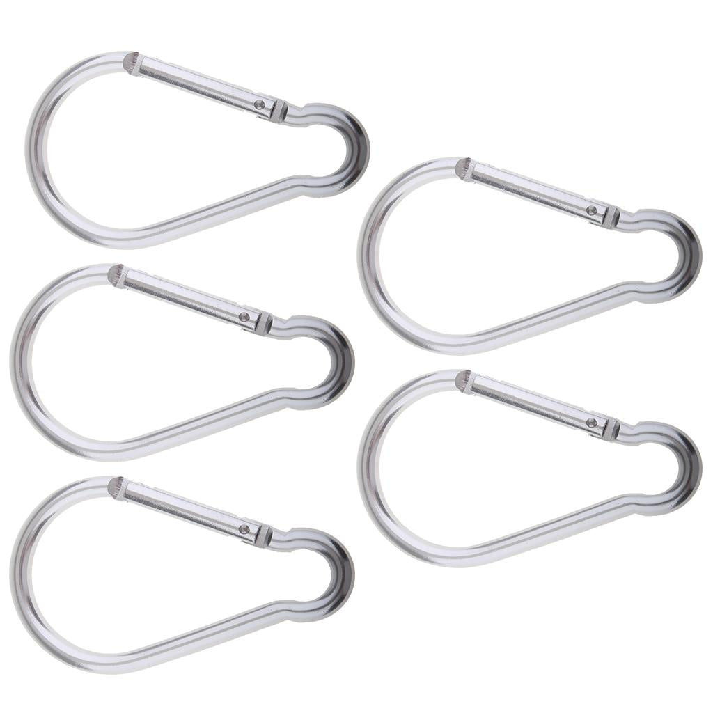 5PCS Aluminum Carabiner D Shape Buckle Keychain Clip Spring Snap Hook Silver