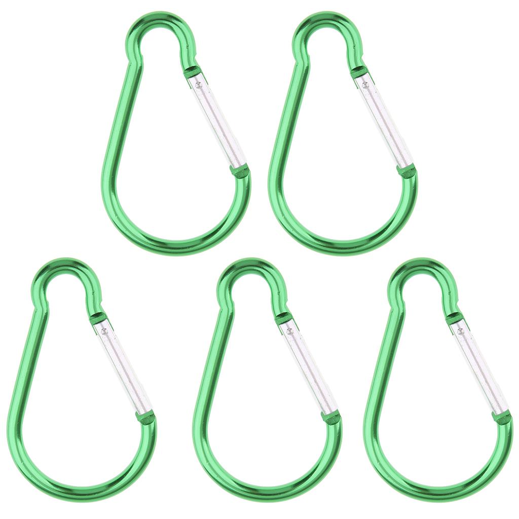 5PCS Aluminum Carabiner D Shape Buckle Keychain Clip Spring Snap Hook Green