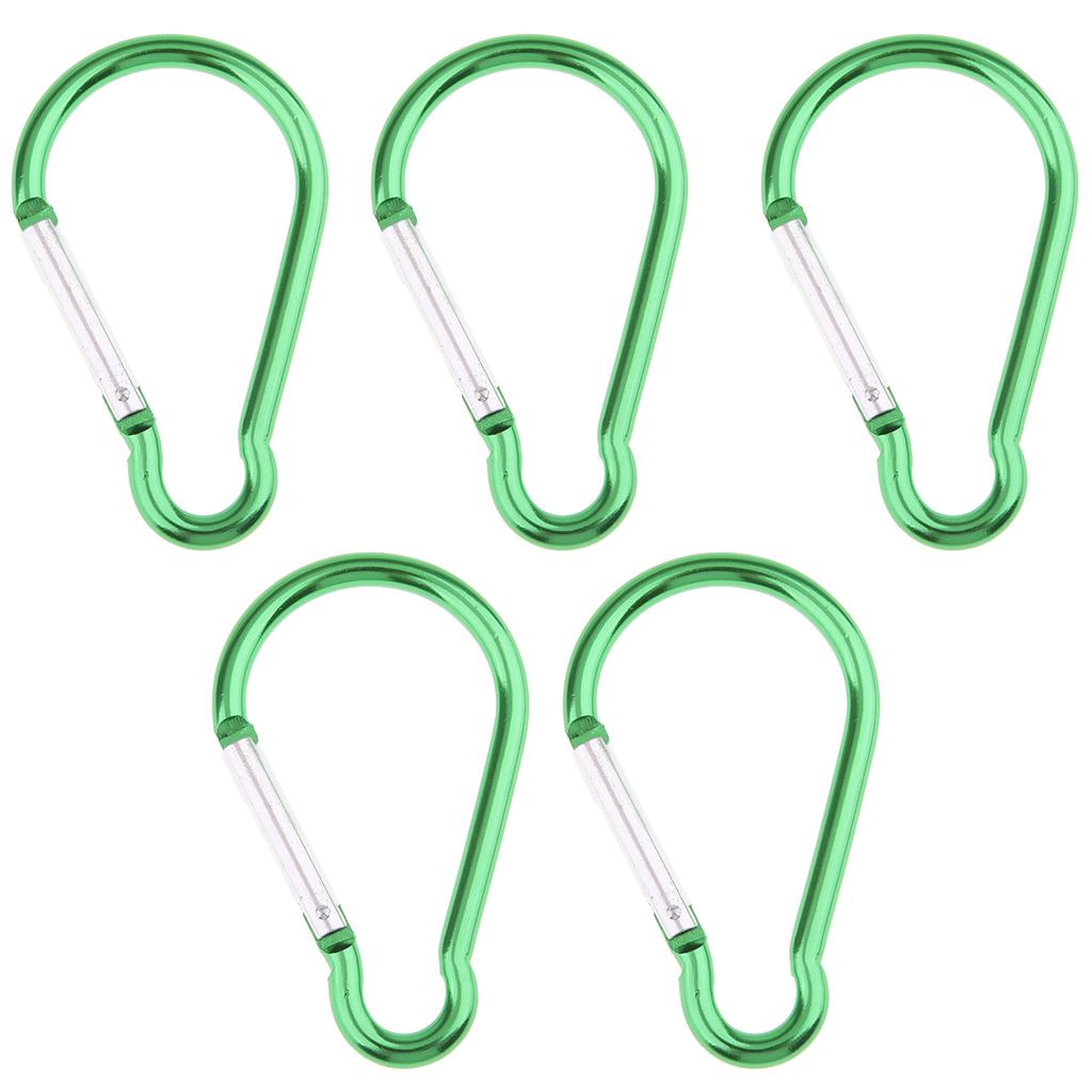 5PCS Aluminum Carabiner D Shape Buckle Keychain Clip Spring Snap Hook Green