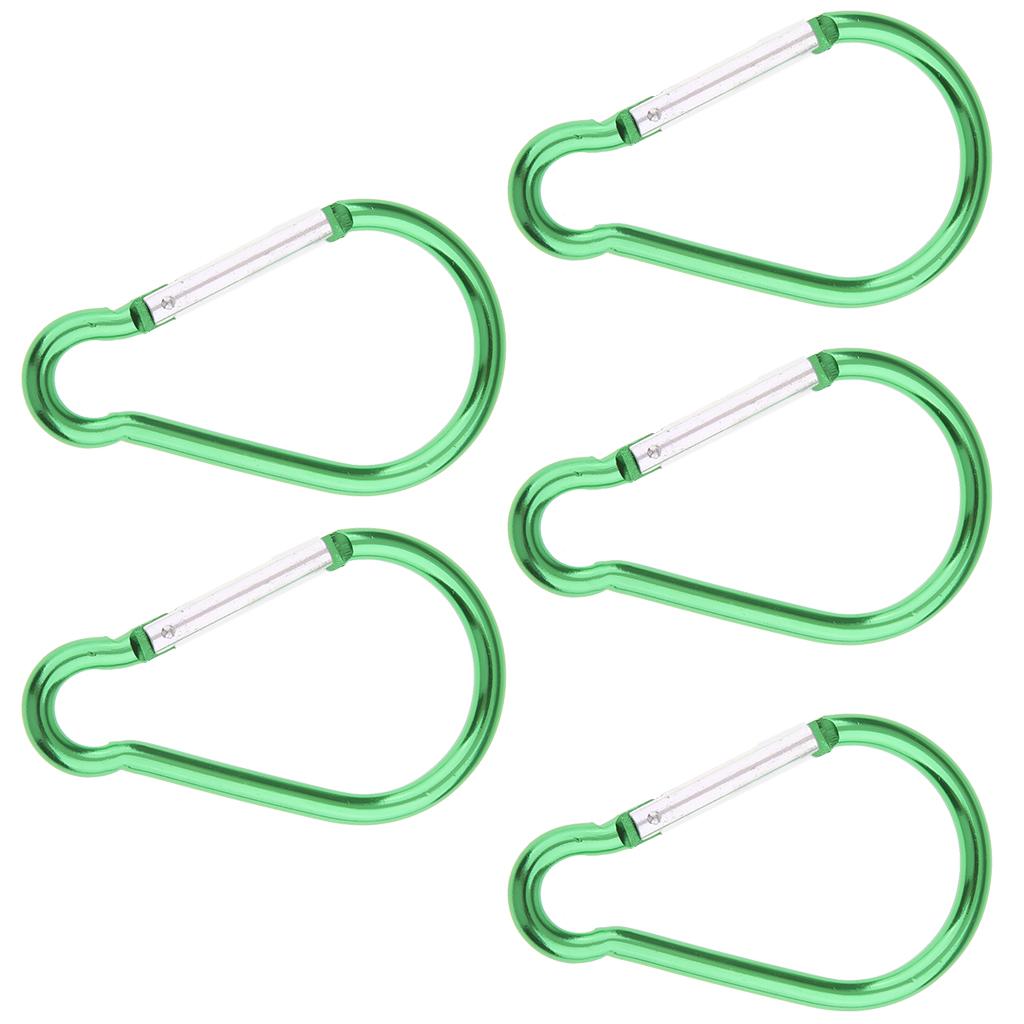 5PCS Aluminum Carabiner D Shape Buckle Keychain Clip Spring Snap Hook Green