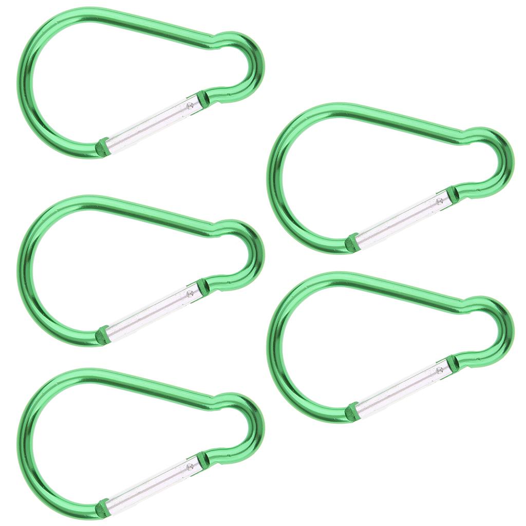 5PCS Aluminum Carabiner D Shape Buckle Keychain Clip Spring Snap Hook Green