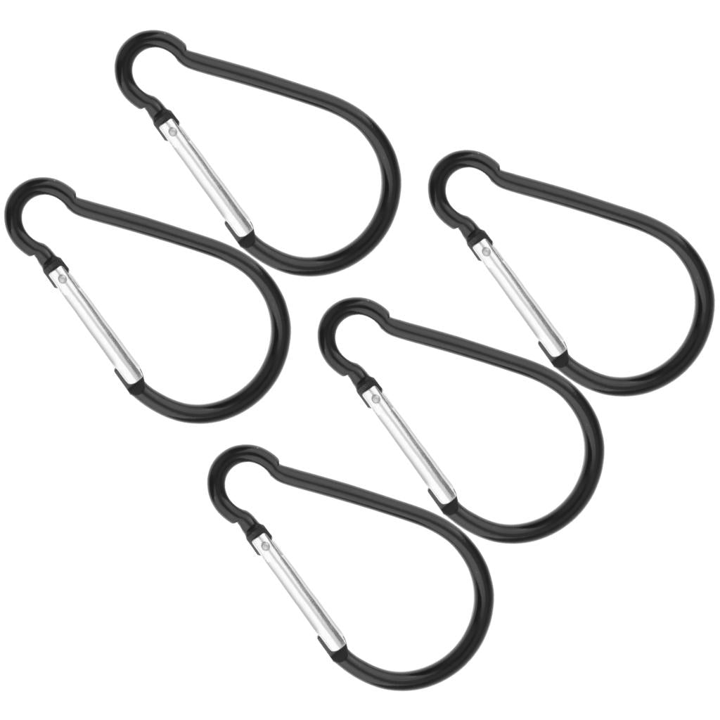 5PCS Aluminum Carabiner D Shape Buckle Keychain Clip Spring Snap Hook Black