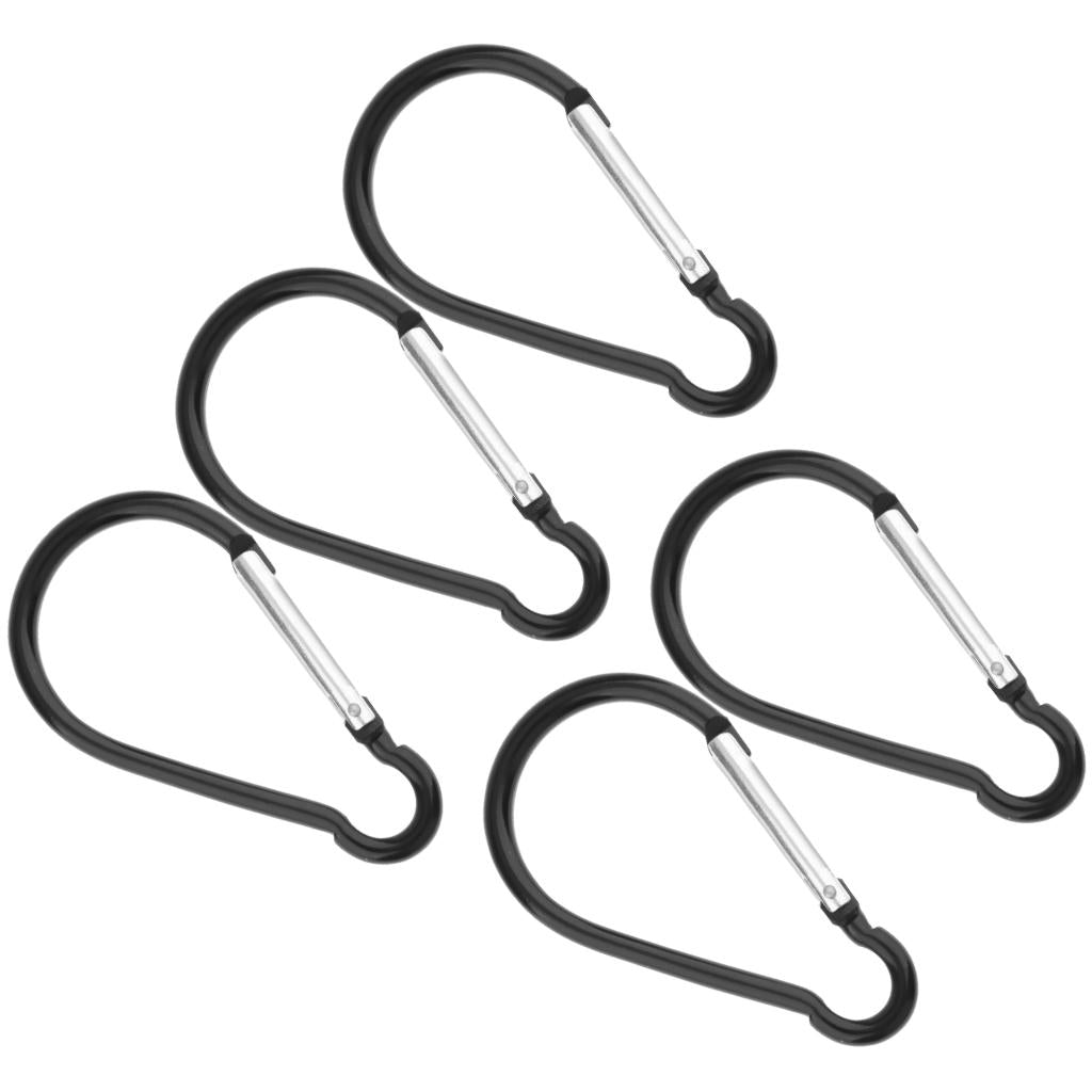 5PCS Aluminum Carabiner D Shape Buckle Keychain Clip Spring Snap Hook Black