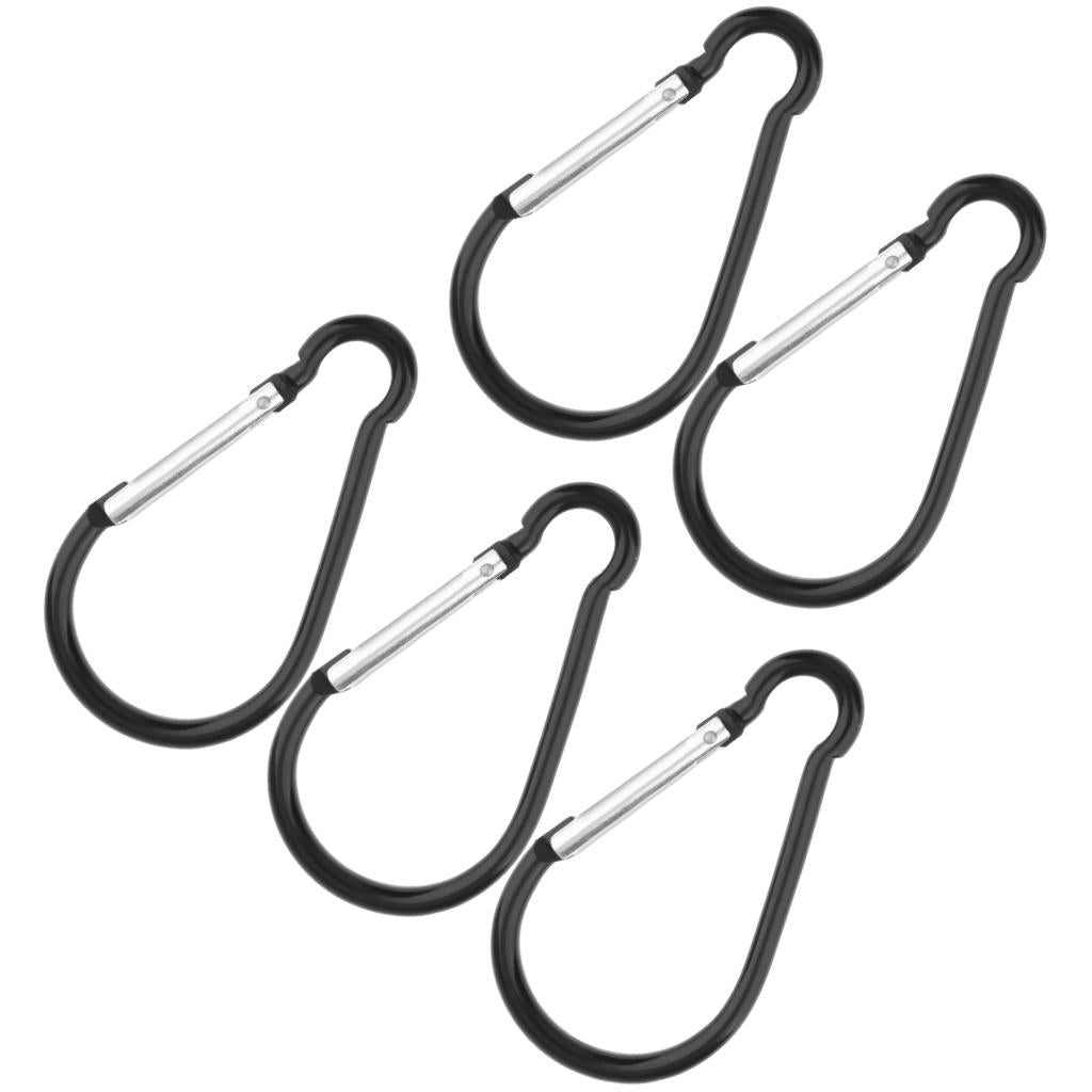 5PCS Aluminum Carabiner D Shape Buckle Keychain Clip Spring Snap Hook Black