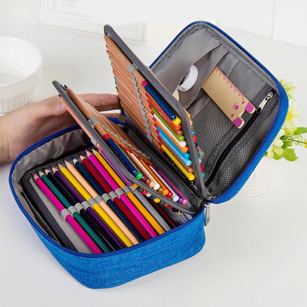 72 Slots Colored Pencil Case High Capacity Zipper Pens Pencil Case Rose Red