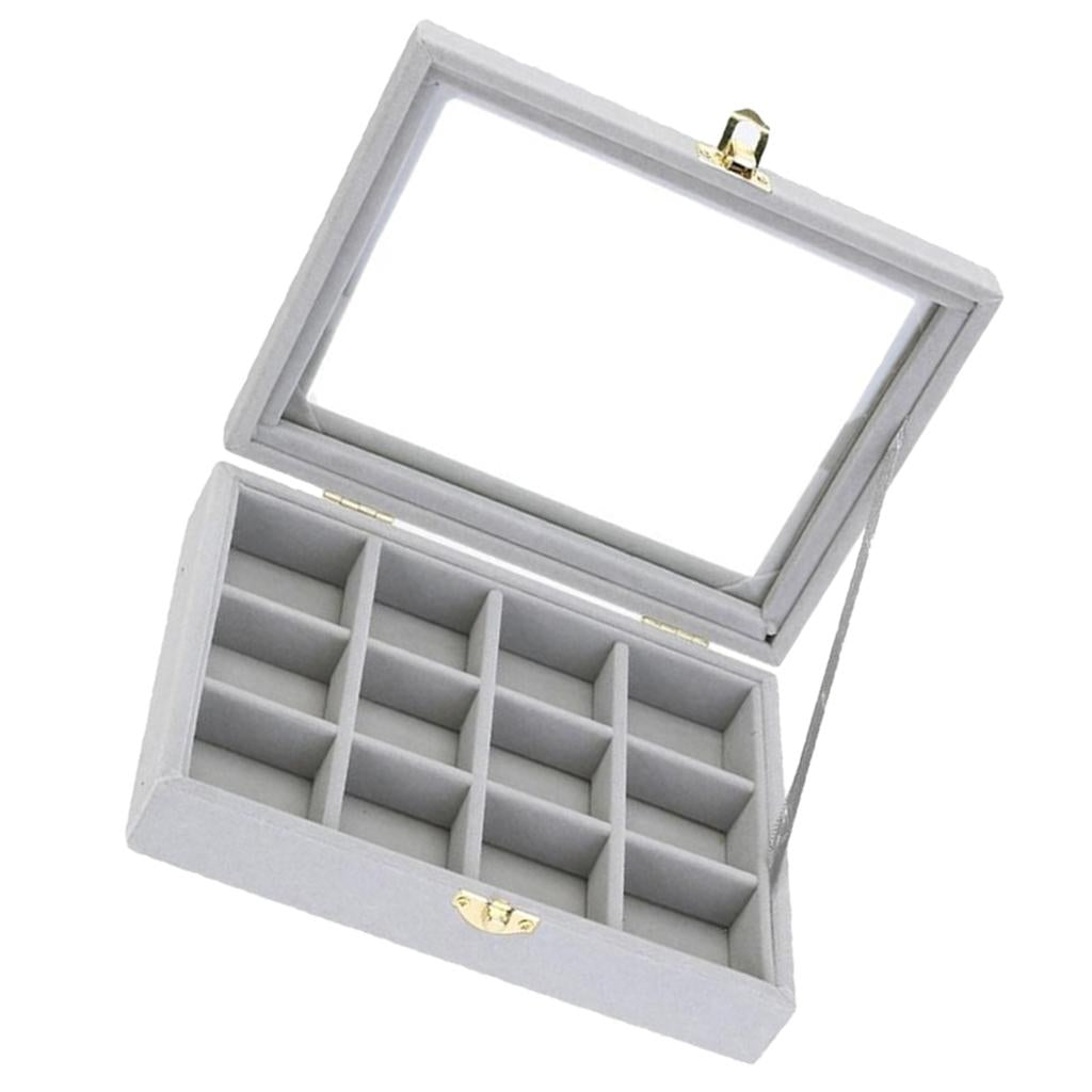 Jewelry Display Case Tray Storage Box Organizer Holder Grey 12 Slot