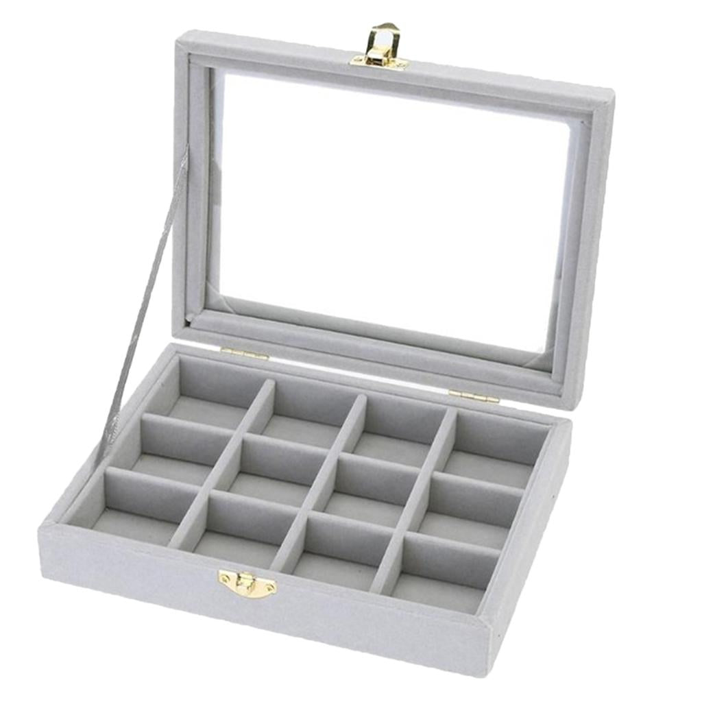 Jewelry Display Case Tray Storage Box Organizer Holder Grey 12 Slot