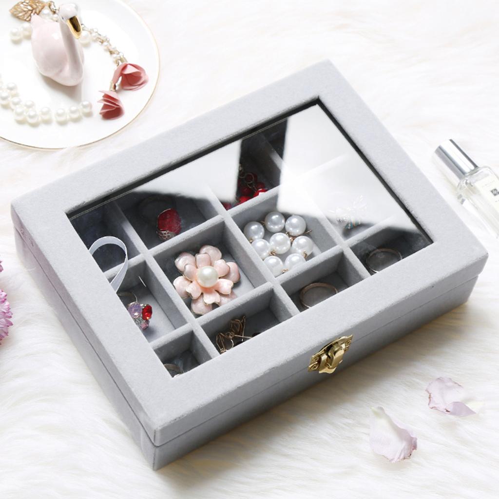 Jewelry Display Case Tray Storage Box Organizer Holder Grey 12 Slot