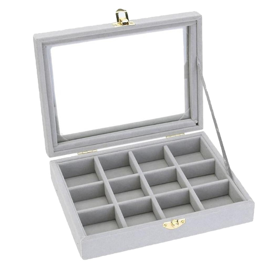 Jewelry Display Case Tray Storage Box Organizer Holder Grey 12 Slot