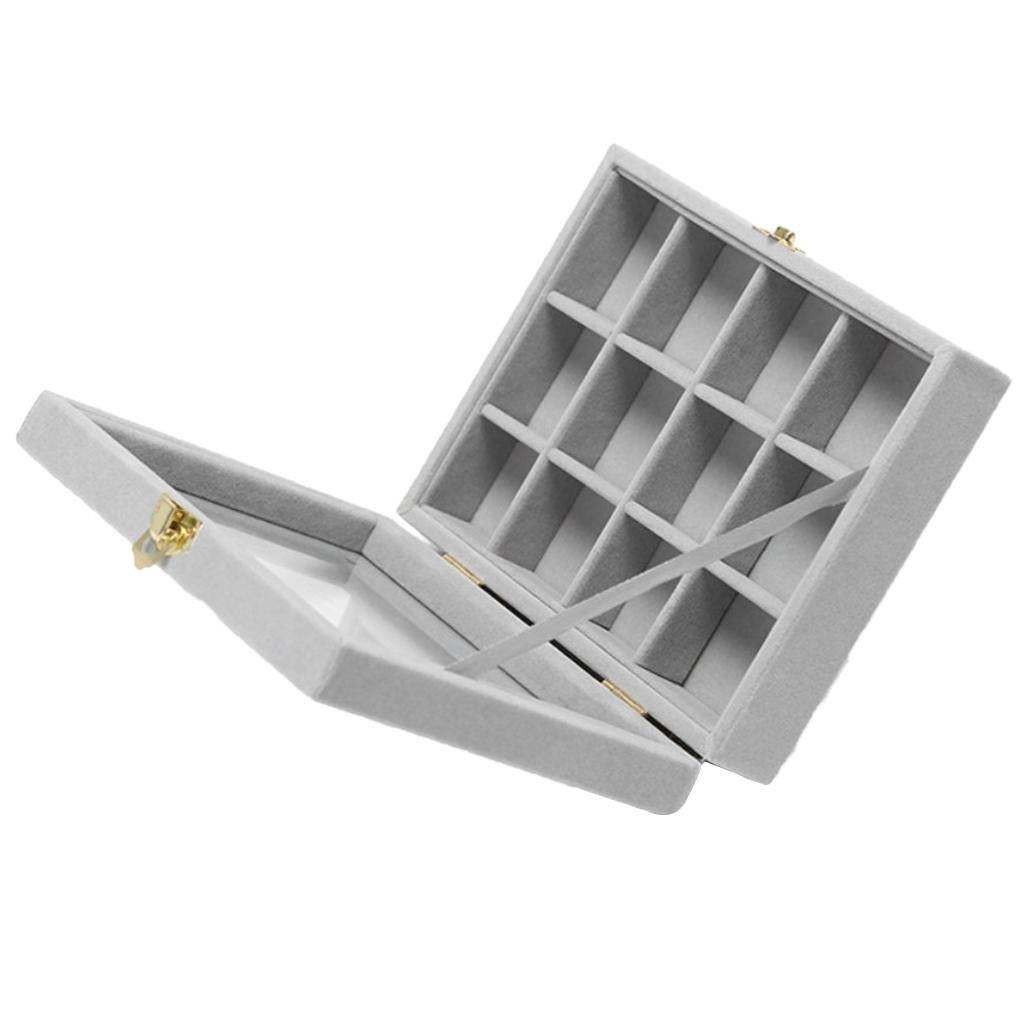 Jewelry Display Case Tray Storage Box Organizer Holder Grey 12 Slot