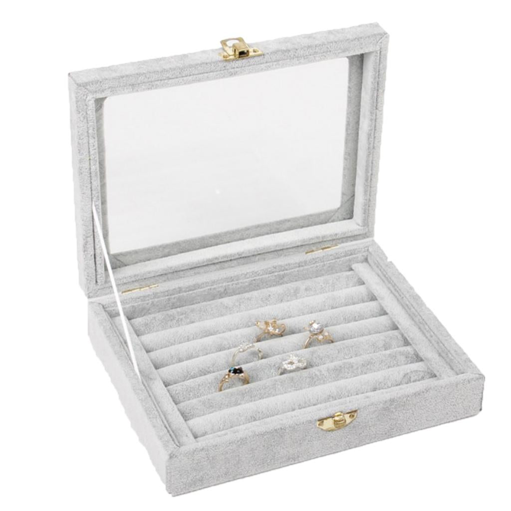 Jewelry Display Case Tray Storage Box Organizer Holder Grey for Ring