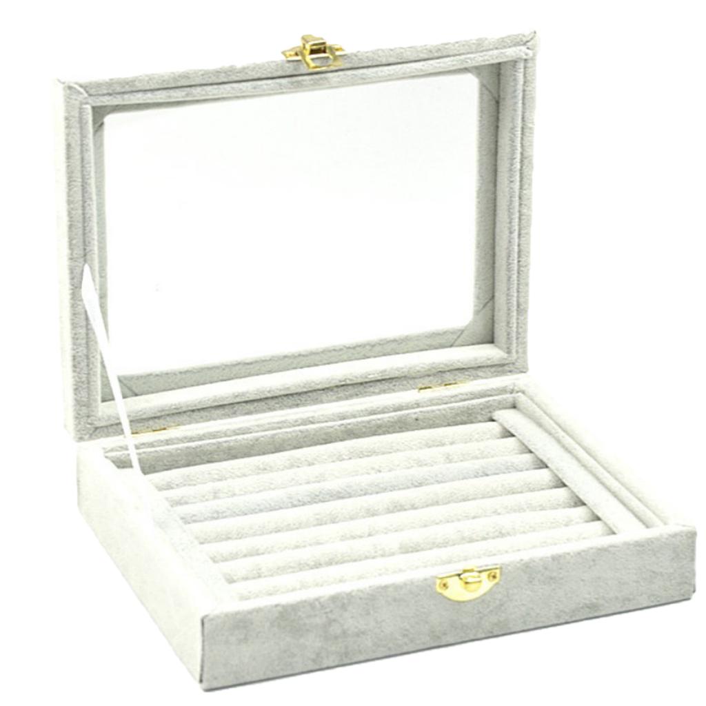 Jewelry Display Case Tray Storage Box Organizer Holder Grey for Ring