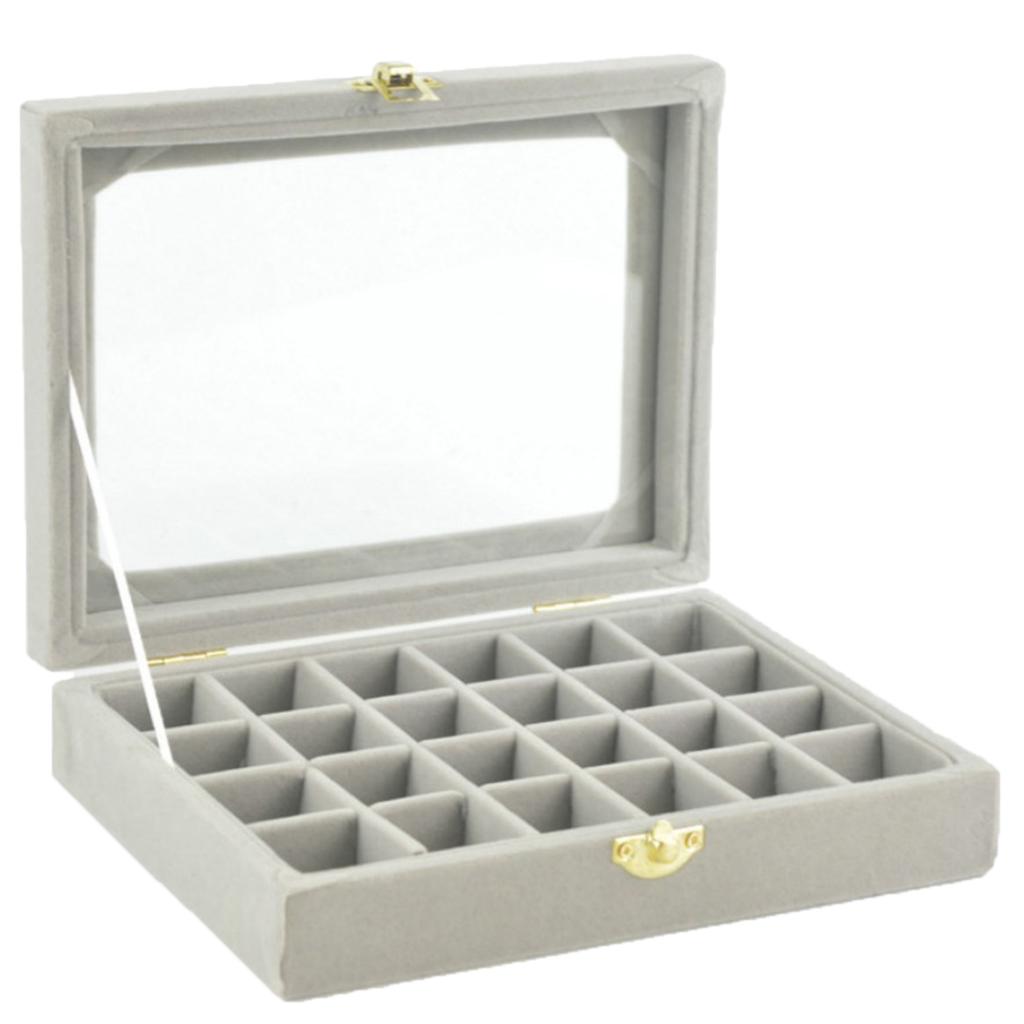 Jewelry Display Case Tray Storage Box Organizer Holder Grey 24 Slot