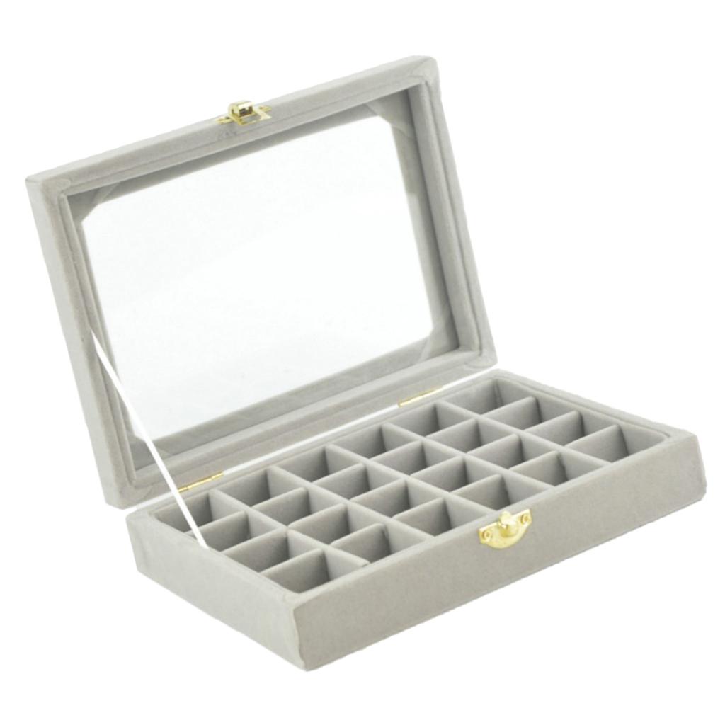 Jewelry Display Case Tray Storage Box Organizer Holder Grey 24 Slot