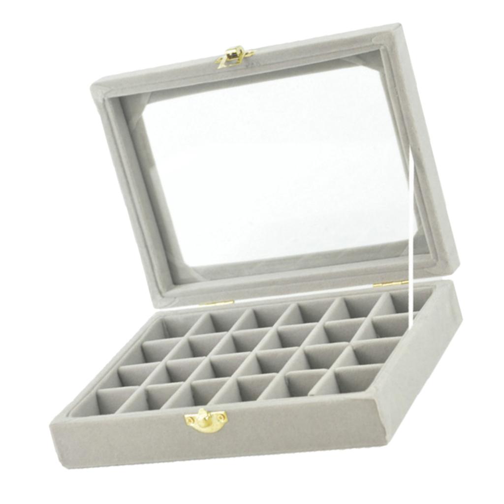 Jewelry Display Case Tray Storage Box Organizer Holder Grey 24 Slot