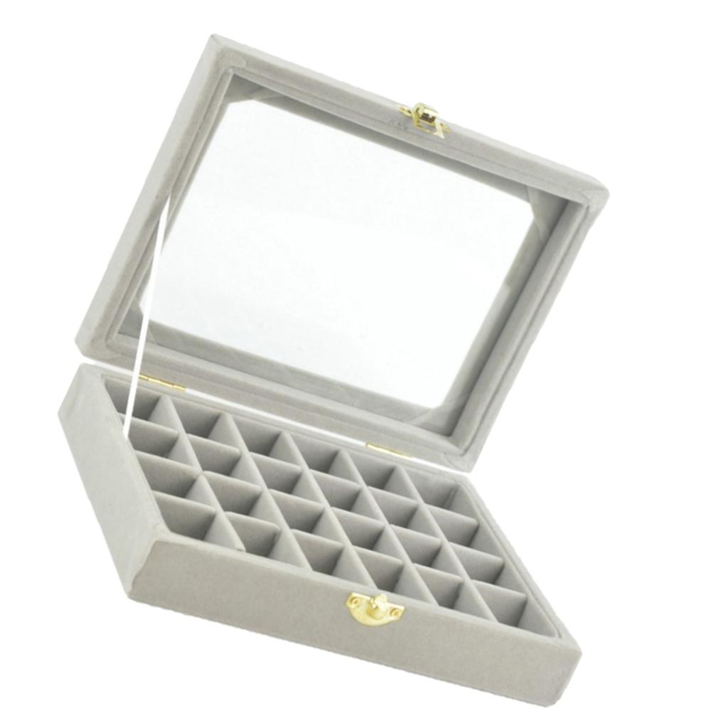 Jewelry Display Case Tray Storage Box Organizer Holder Grey 24 Slot