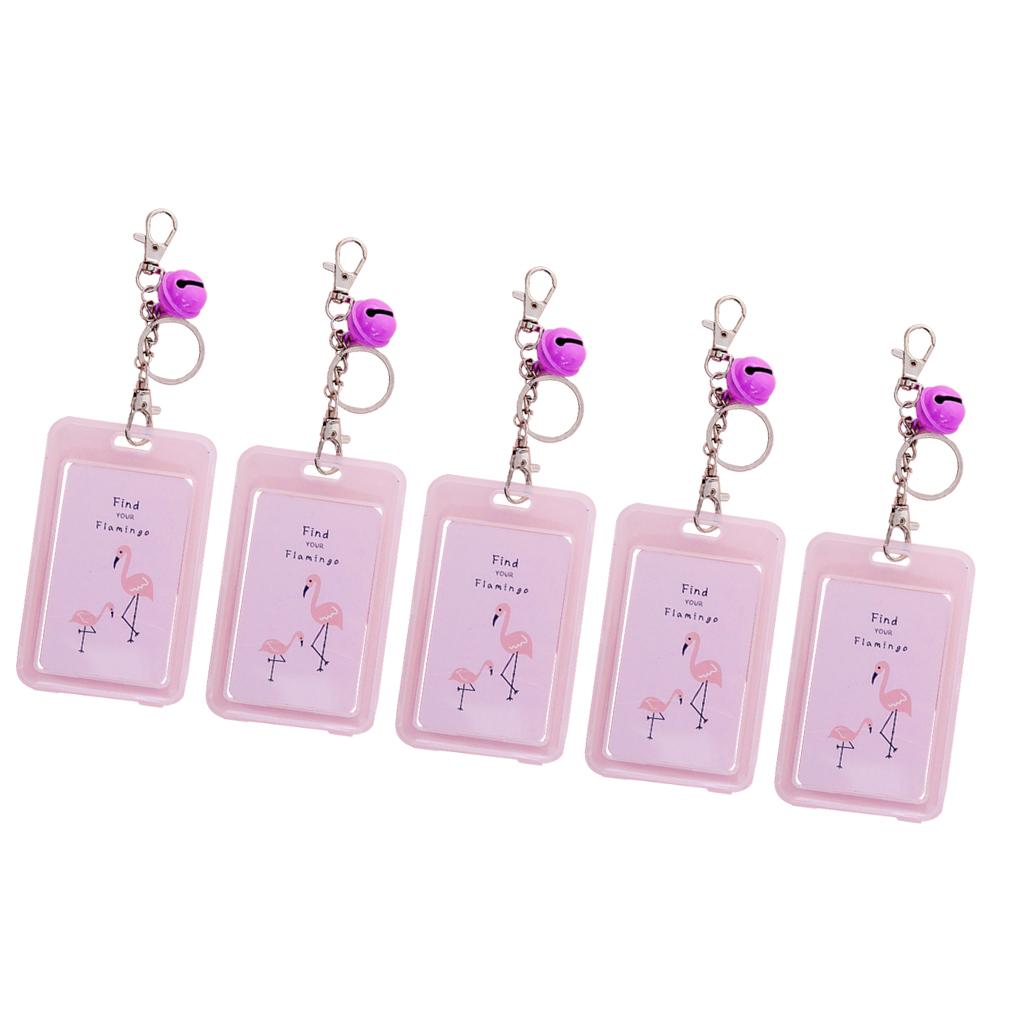 Vertical Credit Card Bus Pass ID Badge Holder Protector Pink Flamingo