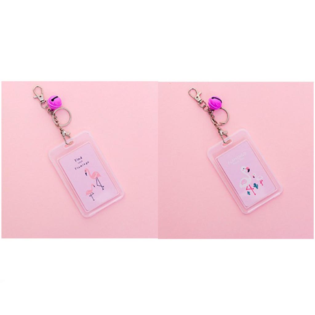 Vertical Credit Card Bus Pass ID Badge Holder Protector Pink Flamingo