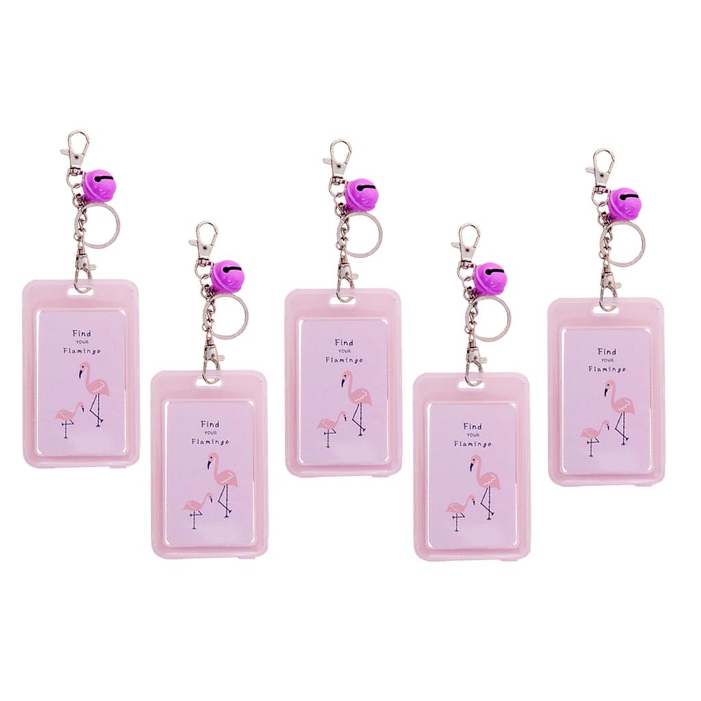 Vertical Credit Card Bus Pass ID Badge Holder Protector Pink Flamingo