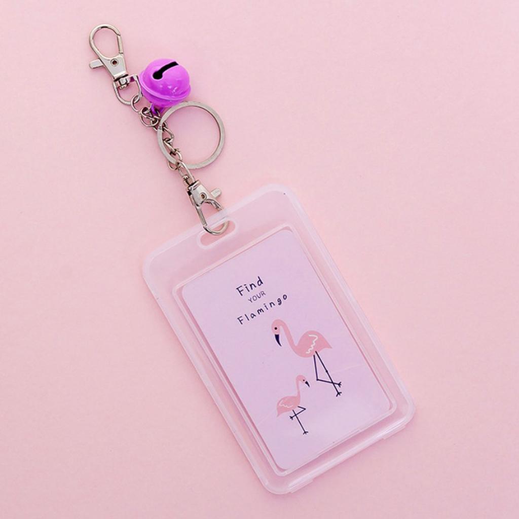 Vertical Credit Card Bus Pass ID Badge Holder Protector Pink Flamingo