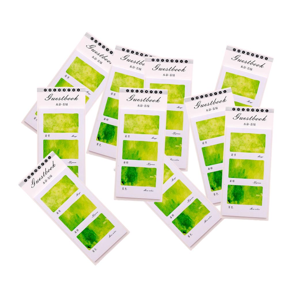 10 Pieces Small Fresh Color Sticky Note Memo Watercolor Note Moss Green