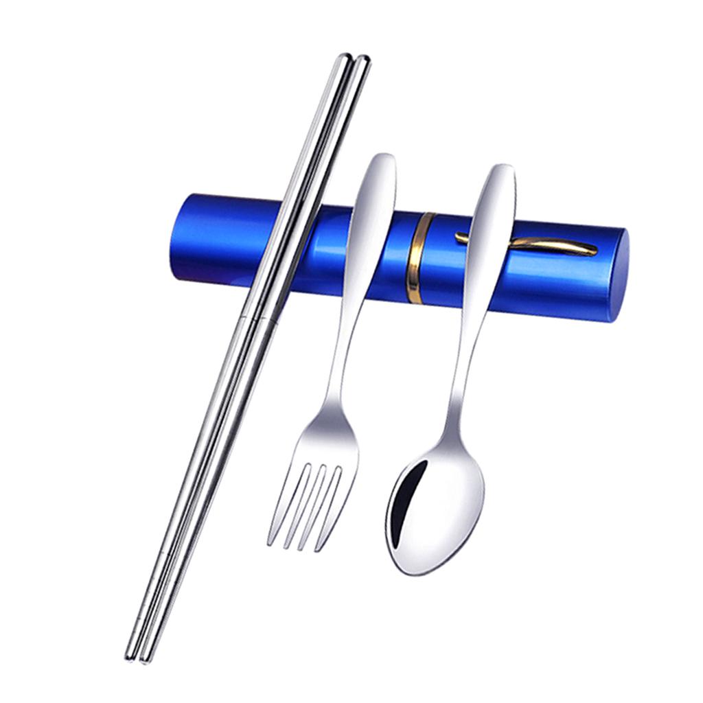 Tableware Stainless Steel Travel Portable Chopsticks, Forks Spoons Blue