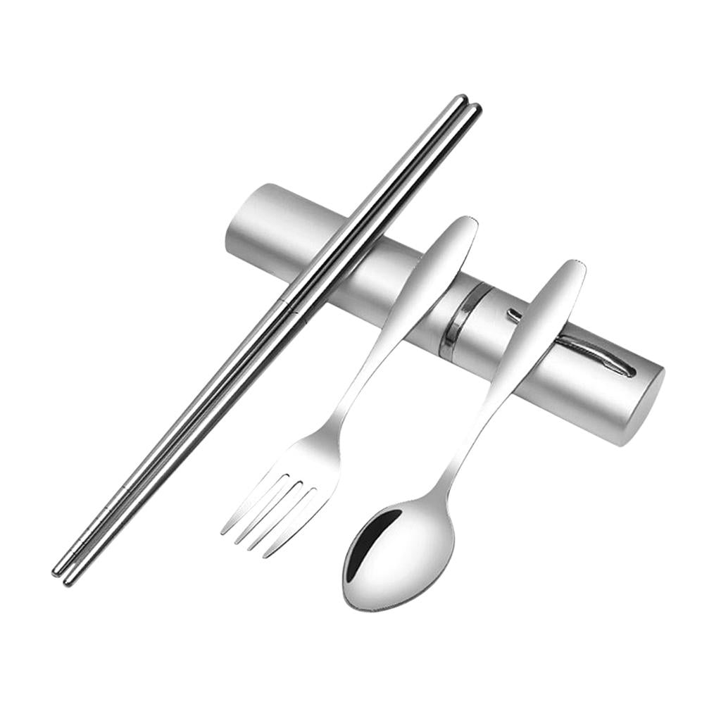 Tableware Stainless Steel Travel Portable Chopsticks, Forks Spoons Silver