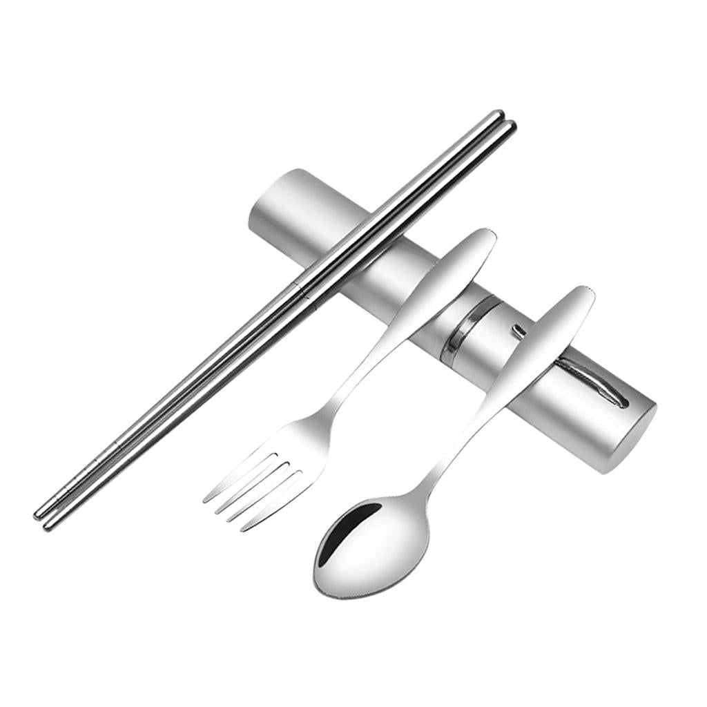 Tableware Stainless Steel Travel Portable Chopsticks, Forks Spoons Silver