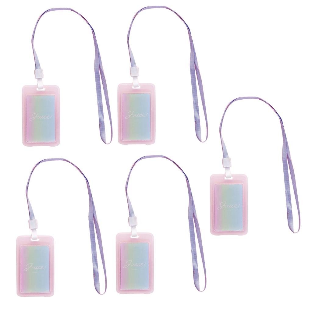 5 Pieces Credit Card Bus Pass ID Badge Holder Gradient Blue and Pink